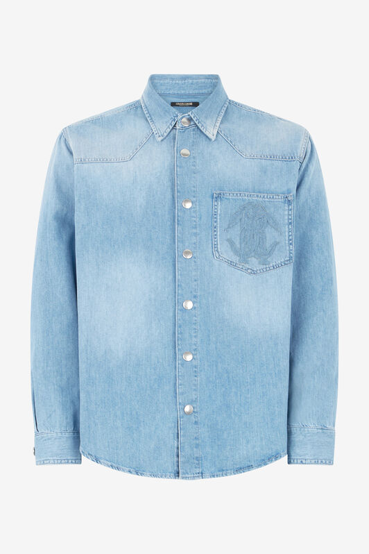 RC Hemd Aus Denim Mit Monogramm Mirror Snake Hellblau URJ728-DL006