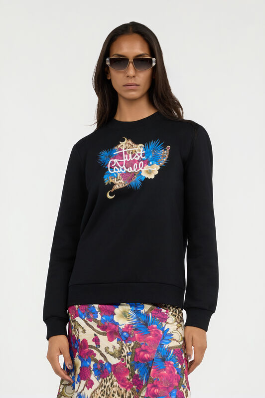 JC Schwarzes Sweatshirt mit Floralem Logo-Print BLACK VFS025-VF349