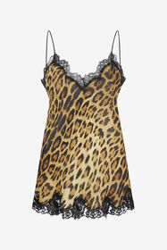 RC Vestido Lencero De Encaje Con Estampado De Leopardo De Roberto Cavalli Marrón VWT165-HZQ71