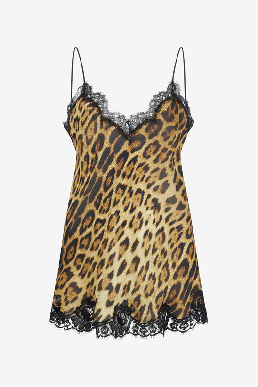 RC Vestido Lencero De Encaje Con Estampado De Leopardo De Roberto Cavalli Marrón VWT165-HZQ71