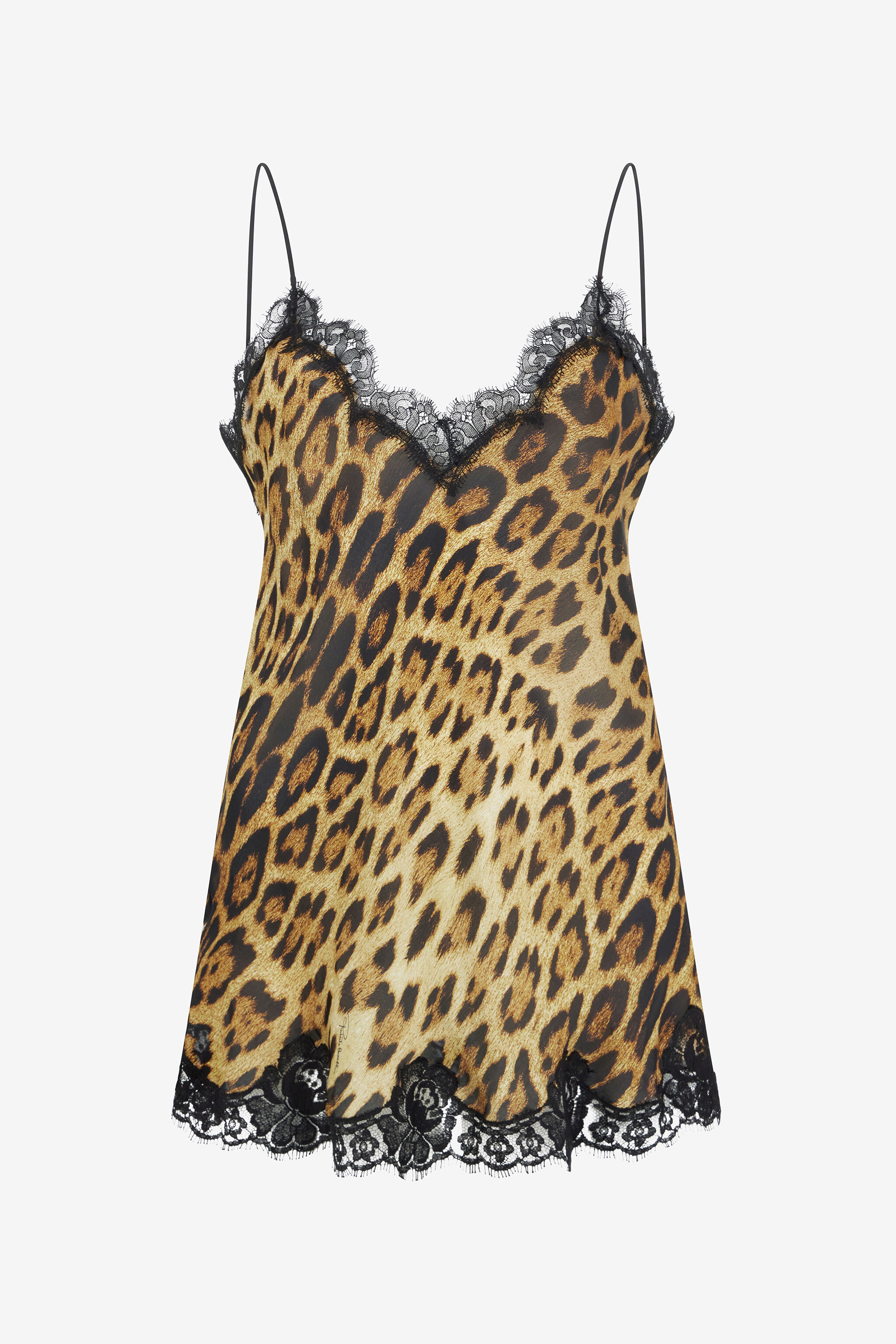 RC Vestido Lencero De Encaje Con Estampado De Leopardo De Roberto Cavalli Marrón VWT165-HZQ71