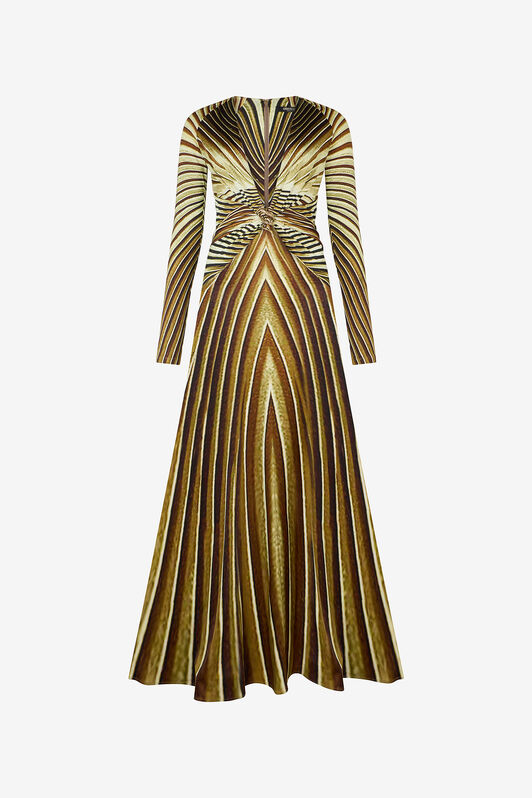 RC Extralanges Kleid mit  Iside Print NATURAL/GOLD WWT113-JRS34