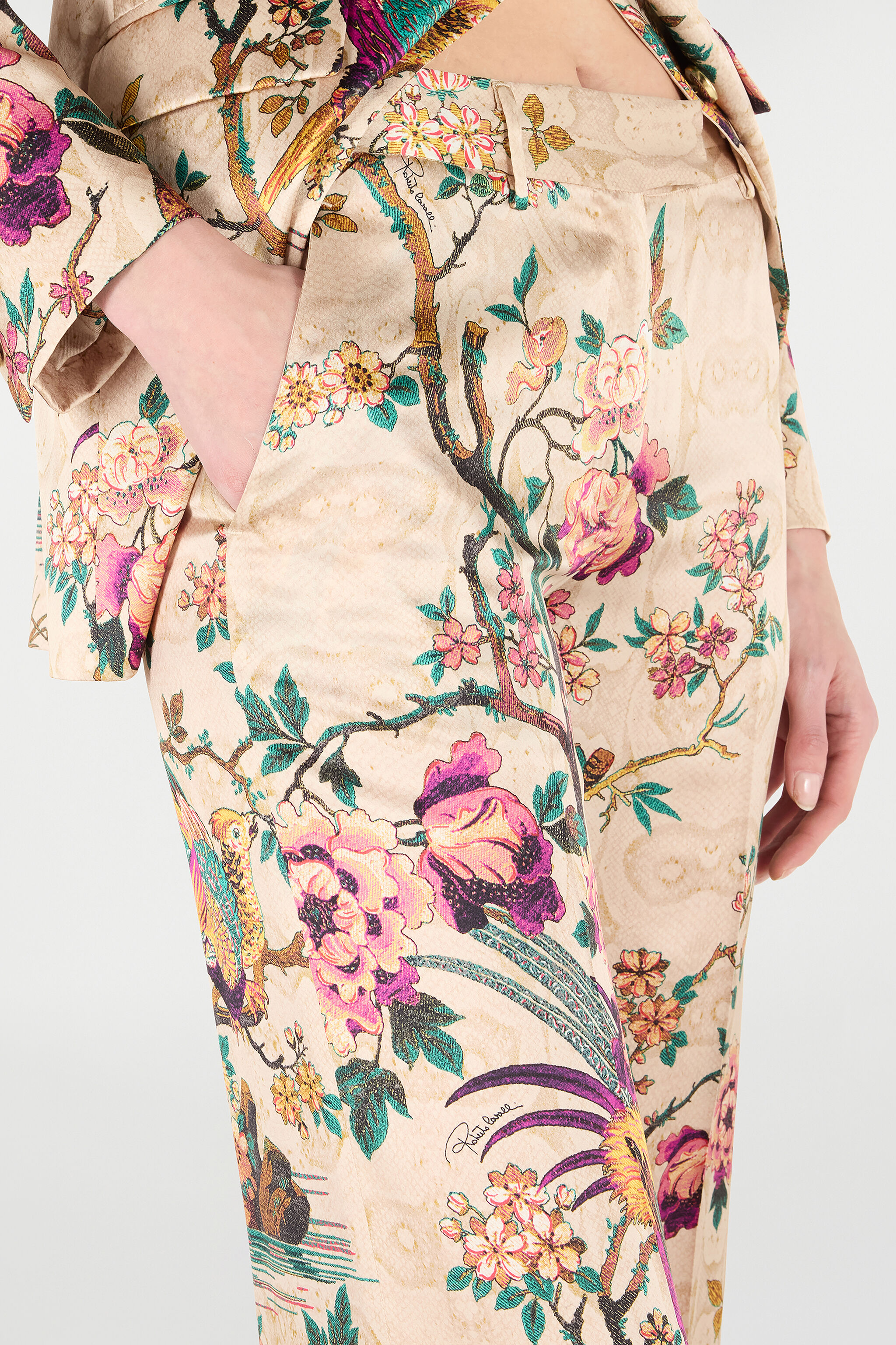 RC Palazzohose Mit Oriental Bird Print Elfenbein/Rosa VKT201-TYP76