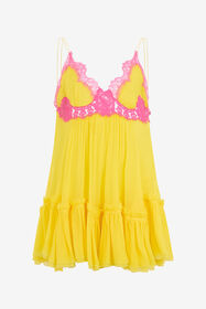 RC Vestido de gasa con detalle de encaje YELLOW WQT135-CQ002