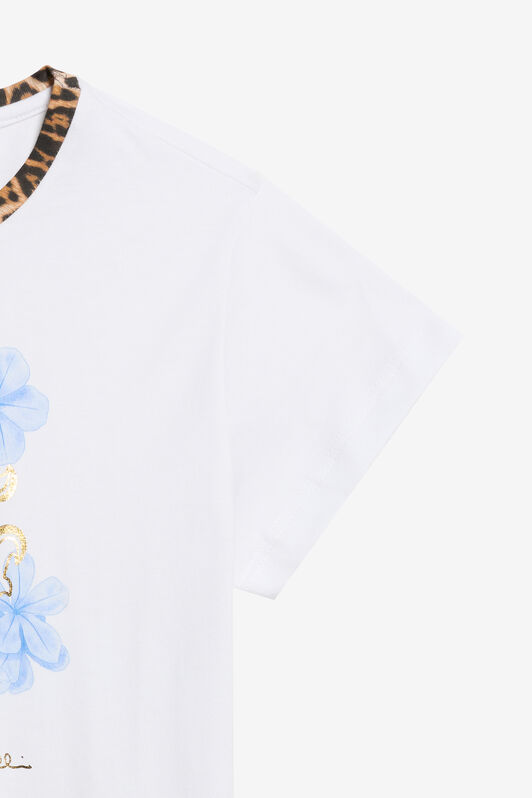 JU T-shirt Con Logo RC Floreale E Dettaglio Leopard OPTICAL WHITE WJT60Q-JD001