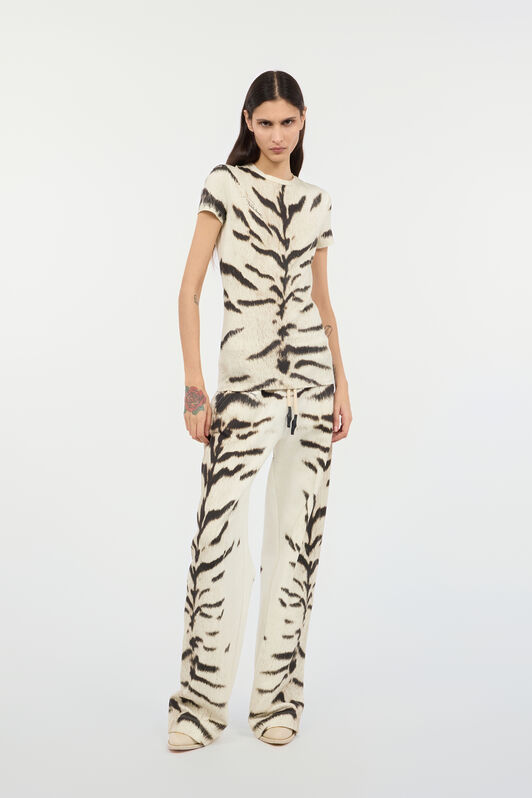RC Camiseta para mujer con estampado de Tigresa Blanca OGAT X Roberto Cavalli Negro/Blanco UQT67A-3DA39