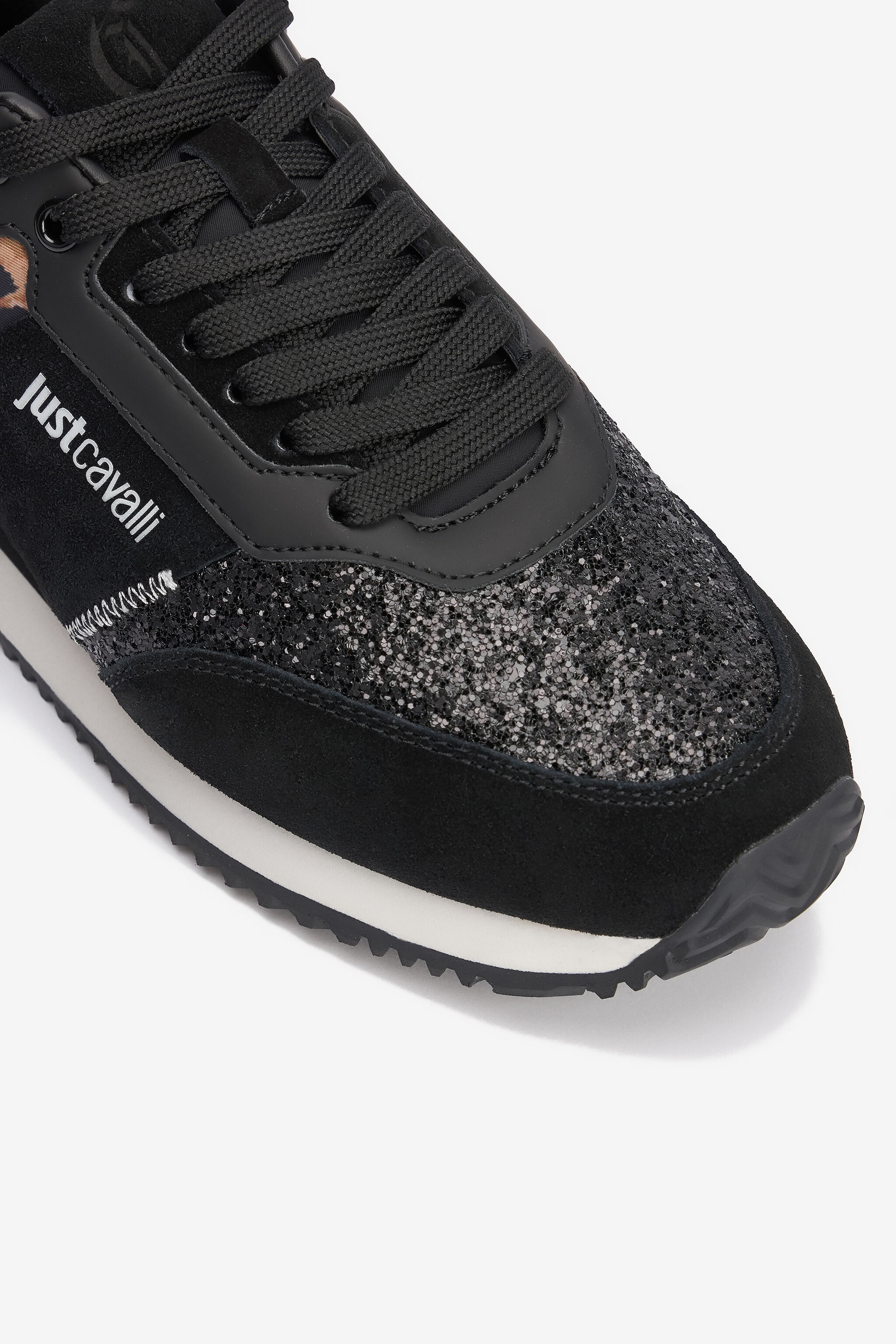 JC Zapatillas negras con inserto de piel de jaguar y glitter BLACK VFS088-VF616