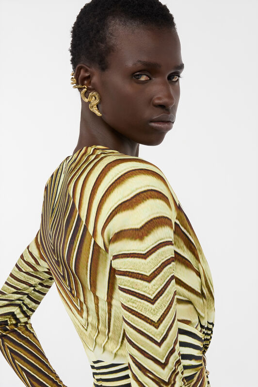 RC Extralanges Kleid mit  Iside Print NATURAL/GOLD WWT113-JRS34