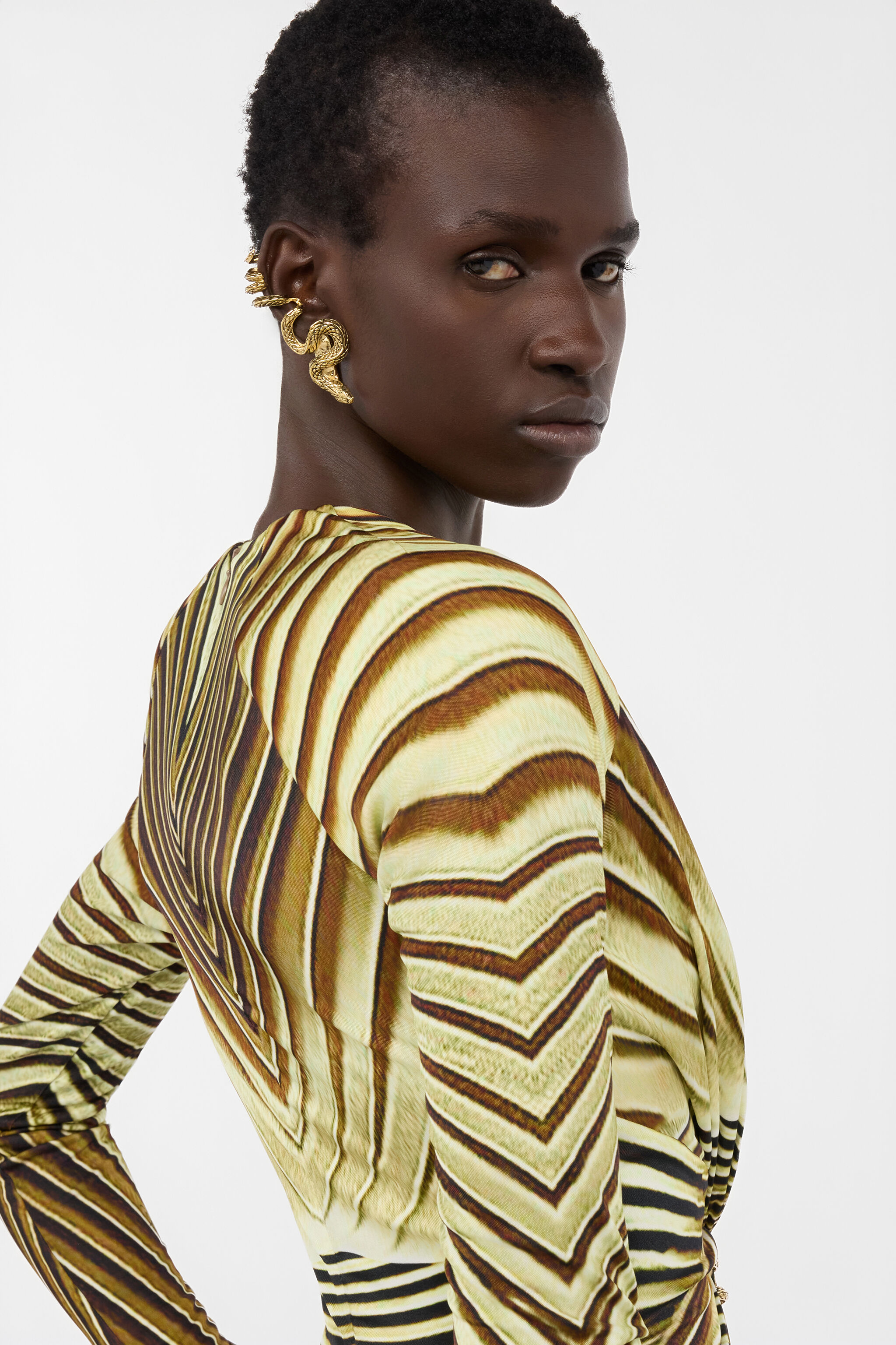 RC Extralanges Kleid mit  Iside Print NATURAL/GOLD WWT113-JRS34