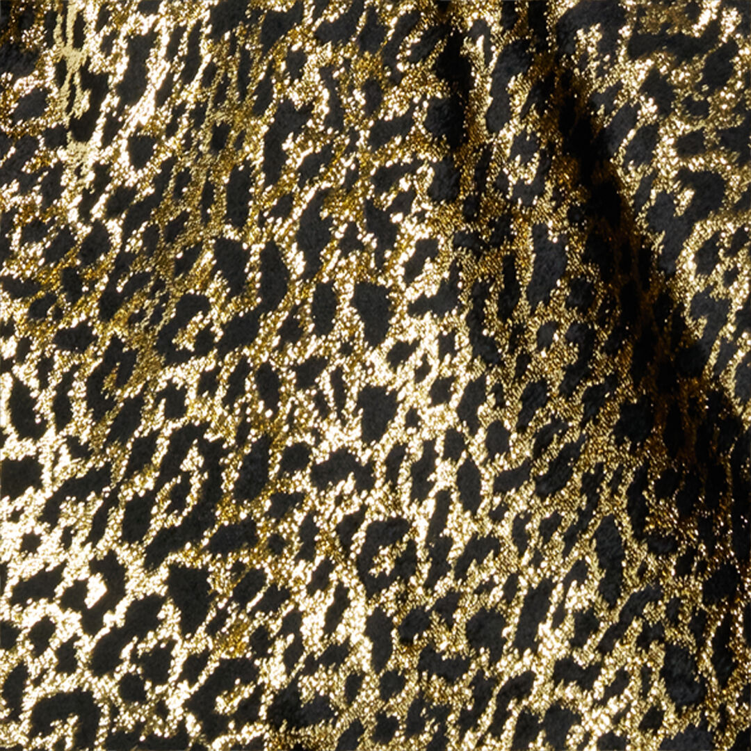 RC Vestido Lencero De Seda Con Estampado Macro Leopard BLACK/GOLD WKT143-FT061
