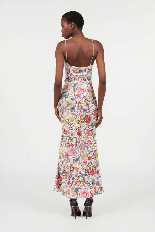 RC Langes Seidenkleid mit Florentine Flowers-Print BEIGE WQT110-RYR29