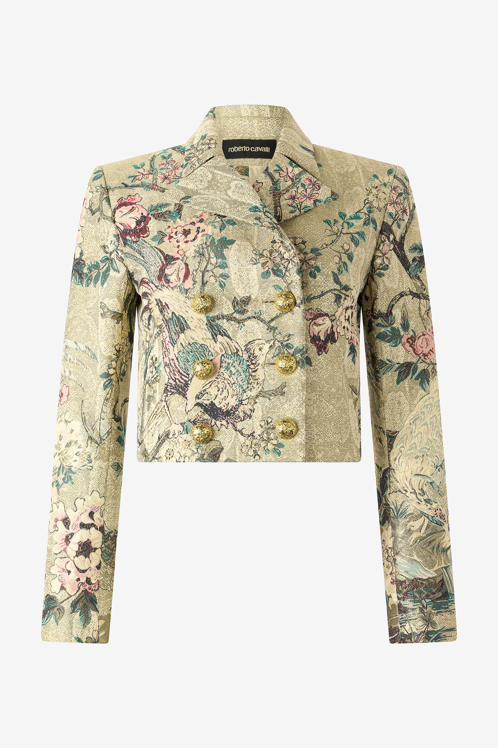 RC Cropped-Jacke Mit Oriental Bird Print Elfenbein/Rosa VKT403-DJ084