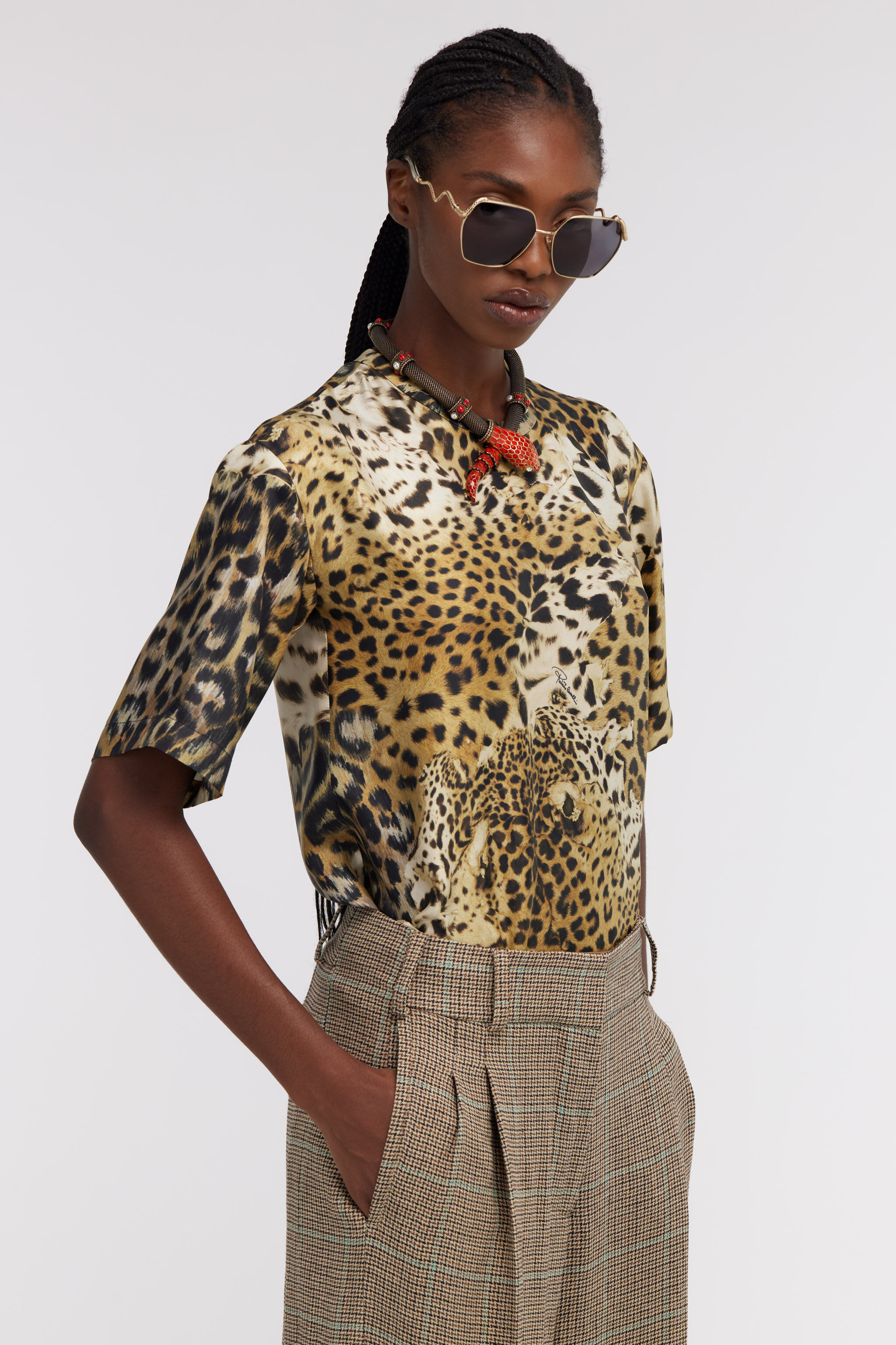 RC T-shirt with Jaguar Skin print Hellbraun SKT644-4QG34