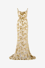 RC Vestido extralargo semitransparente color marfil con motivo de hojas IVORY WWT130-FC007