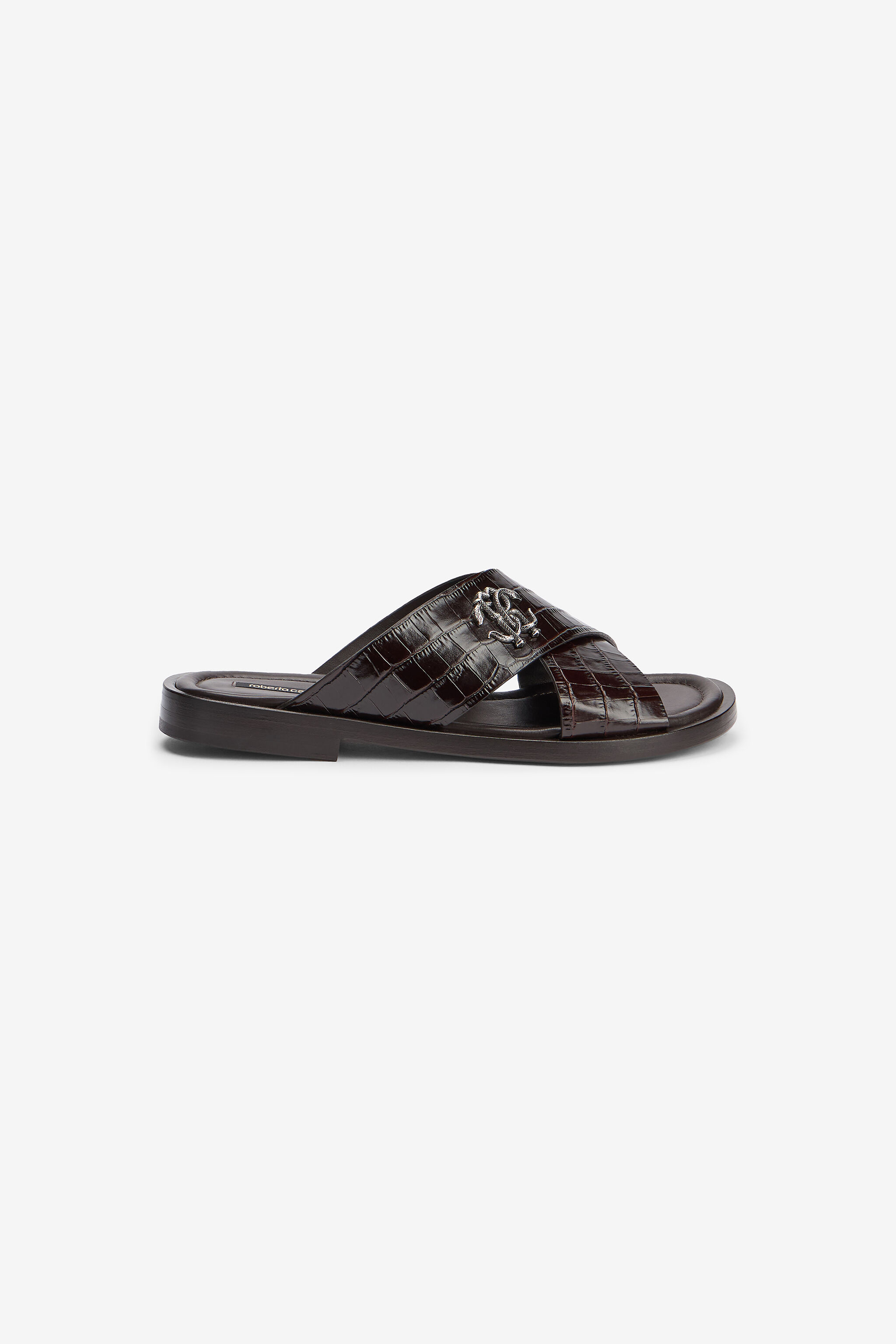 RC Slidesandalen in dunkelbraunem Leder mit Krokodileffekt DARK BROWN VMS001-PZ037