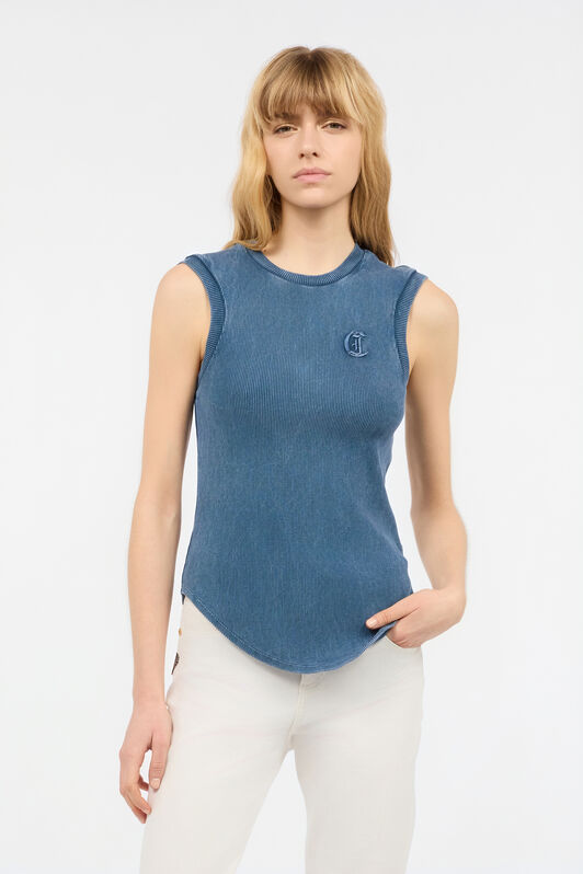 JC Geripptes Tanktop Mit Monogramm JC Blau UFT127-UF181