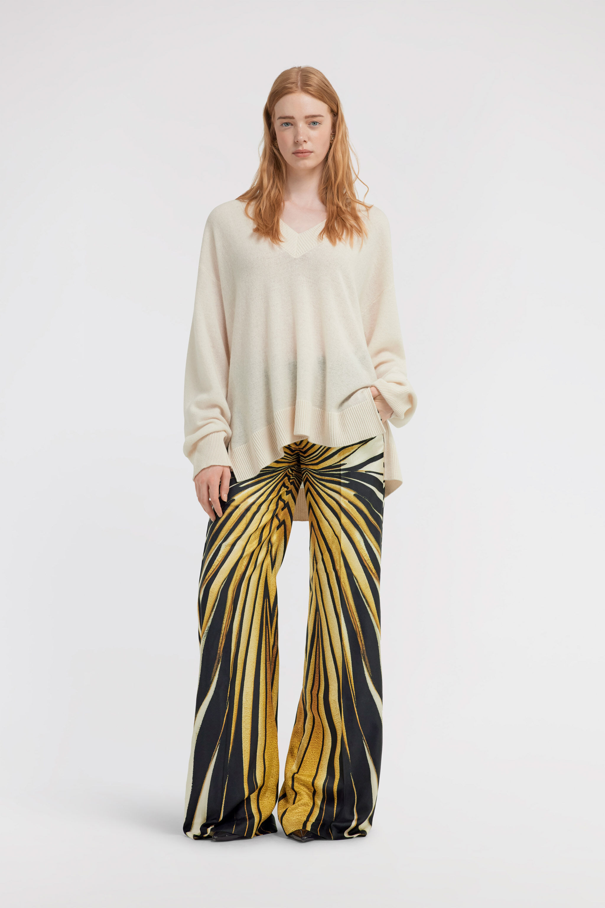 RC Pantalón Palazzo De Seda Estampado Ray Of Gold Oro TKT201-4QM33
