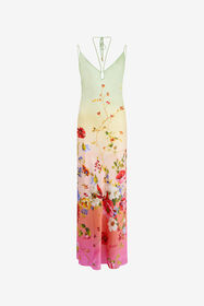 RC Vestido largo con estampado Miami Flowers GREEN/FUCHSIA WQT132-TYR32