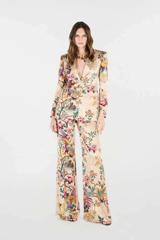 RC Palazzohose Mit Oriental Bird Print Elfenbein/Rosa VKT201-TYP76