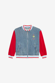 JC Denim Bomber Jacket with Red Sleeves LIGHT DENIM/RED BITT WFJ40C-DL008