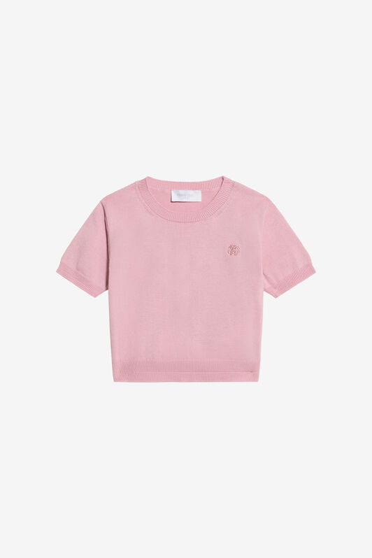 JU T-Shirt In Cotone Rosa Con Logo Ricamato PINK WJM60C-MG001