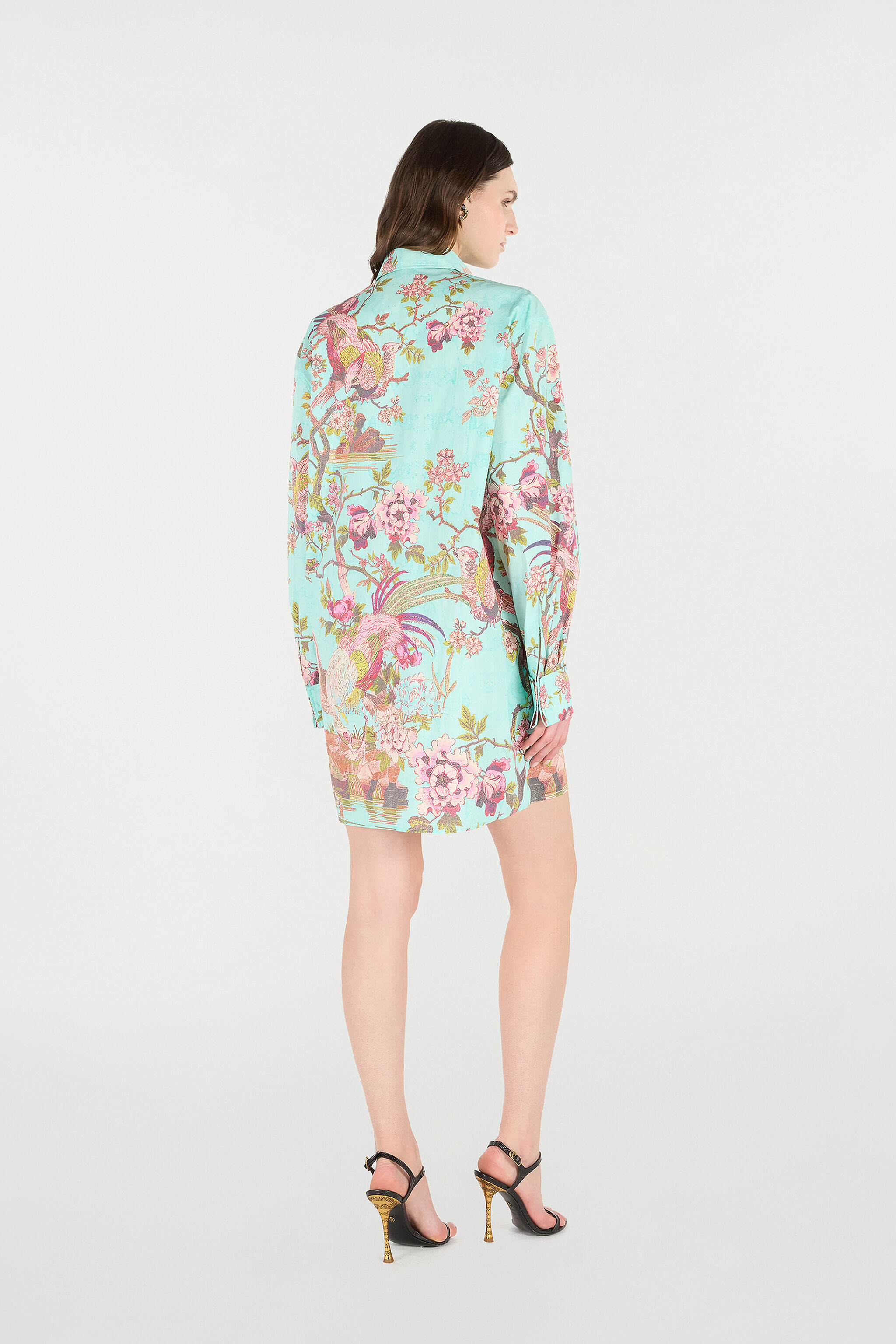 RC Blusenkleid Mit Oriental Bird Print Blau/Rosa VKT160-RLP76