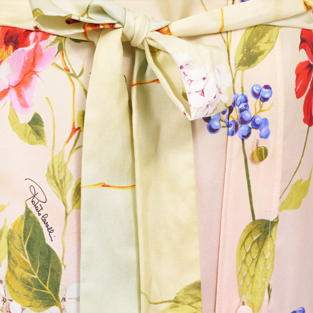 RC Long Silk Dress with Miami Flowers Print GREEN/FUCHSIA WQT103-OZR32