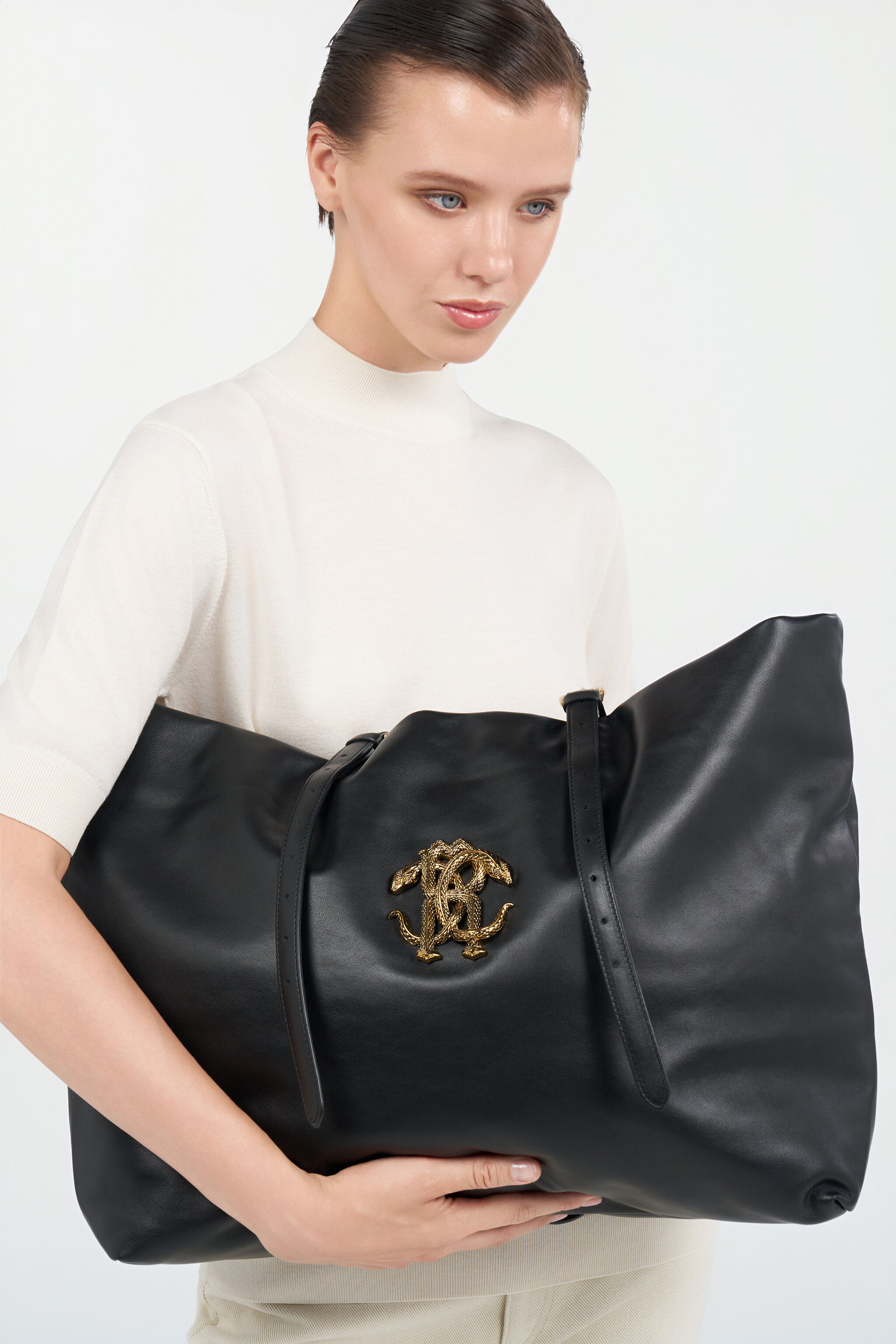 RC Bolso de piel con logotipo BLACK WKB001-PZ078