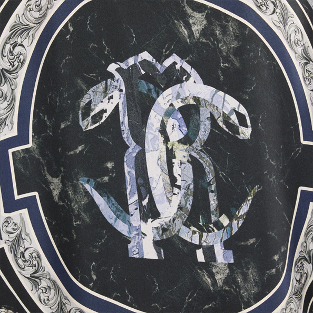 RC Kurzes Kleid Aus Seide Mit Print Marble Dunkelblau UKT160-4QN83