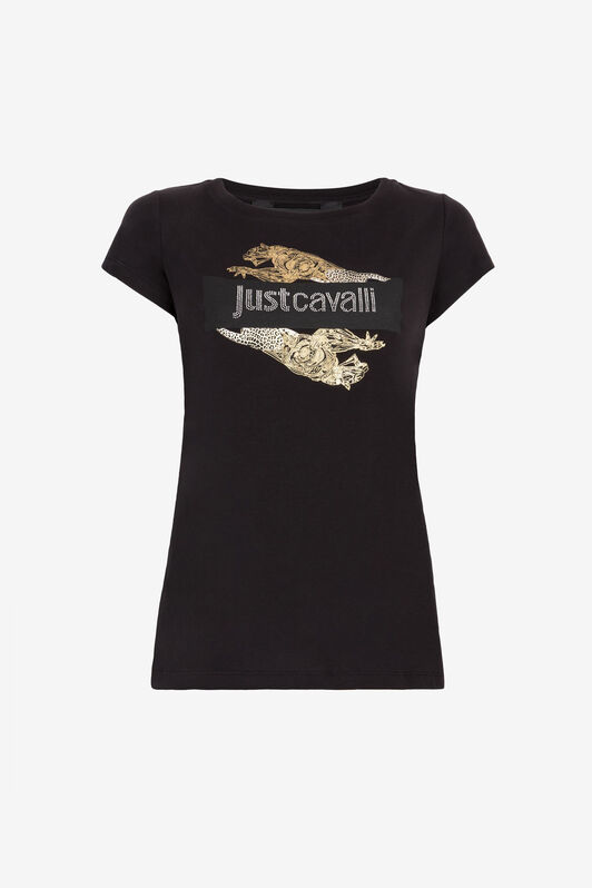 JC Just Cavalli T-Shirt mit Leoparden-Print SCHWARZ Q61444-Q0347