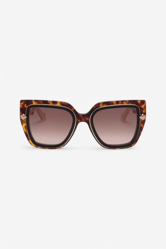 RC Sonnenbrille mit breiter und femininer Vorderseite und doppeltem Ring als Dekor BLACK TOP+HAVANA UALD06-ID201