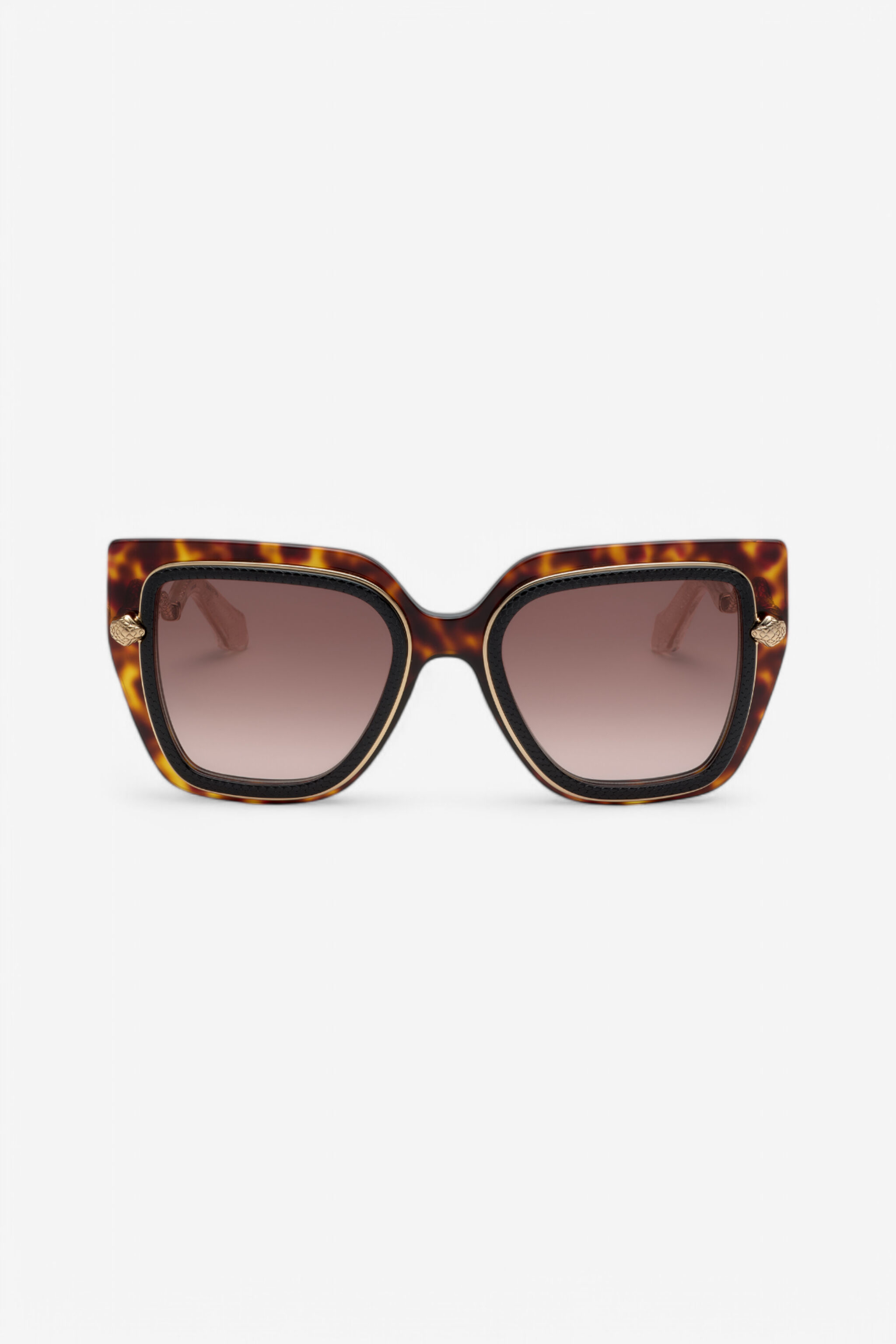 RC Sonnenbrille mit breiter und femininer Vorderseite und doppeltem Ring als Dekor BLACK TOP+HAVANA UALD06-ID201