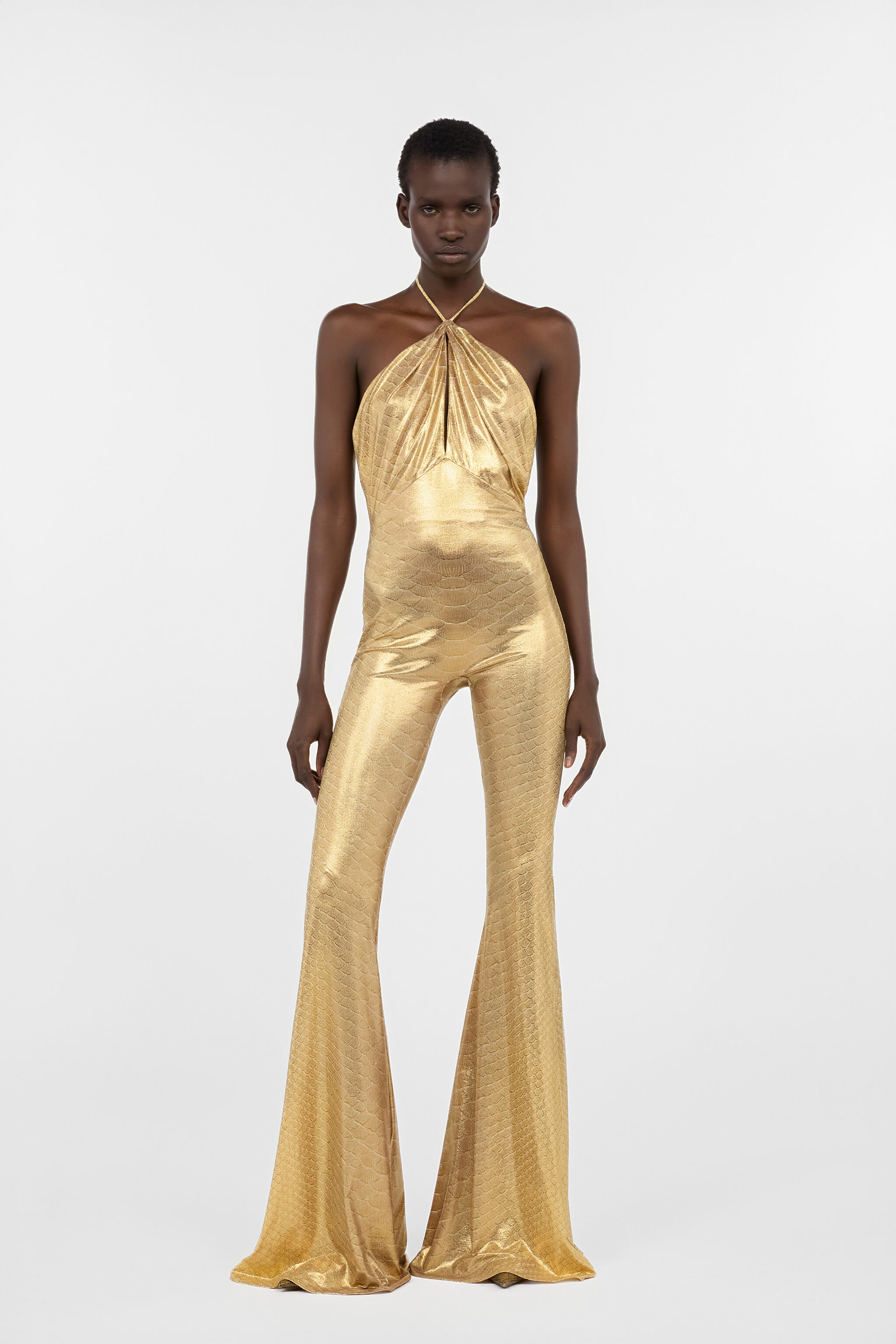 RC Beigefarbener Jumpsuit in Goldoptik mit Serpentine-Print BEIGE/GOLD WWT145-OOS31