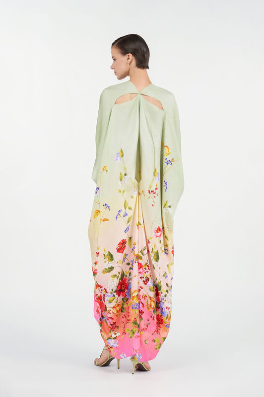 RC Kaftán de seda con estampado Miami Flowers GREEN/FUCHSIA WQT182-OZR32