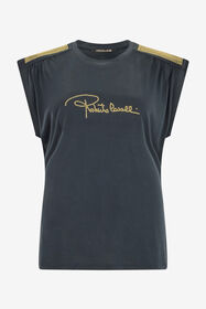 RC Anthrazitfarbenes T-Shirt mit Nietenbesetzten Schultern BLACK SOT60K-1H003