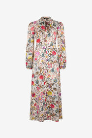 RC Long Silk Dress with Florentine Flowers Print BEIGE WQT112-RYR29