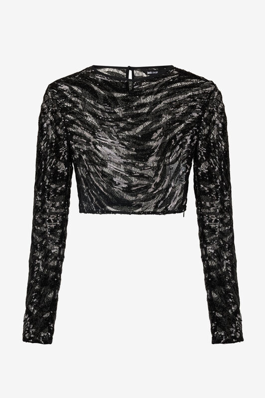 JC Crop-Top Mit Motiv Zebra Aus Strass Schwarz UFT134-UF188