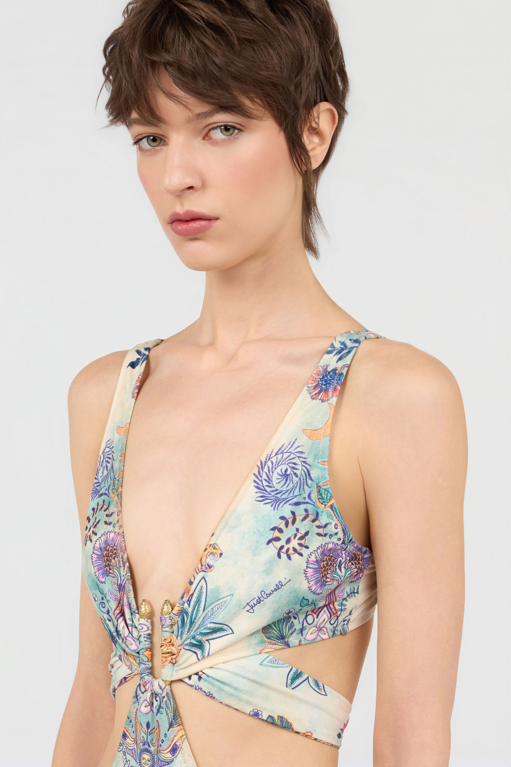 JC Einteiliger Badeanzug mit Tropical Garden-Print 217 AZZURRO + 582 AR WFM034-WF753