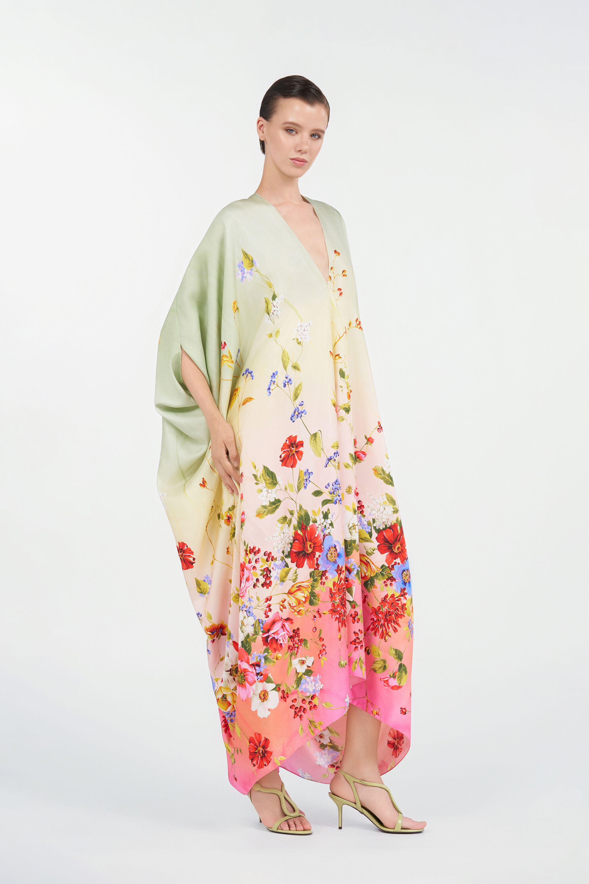 RC Kaftán de seda con estampado Miami Flowers GREEN/FUCHSIA WQT182-OZR32