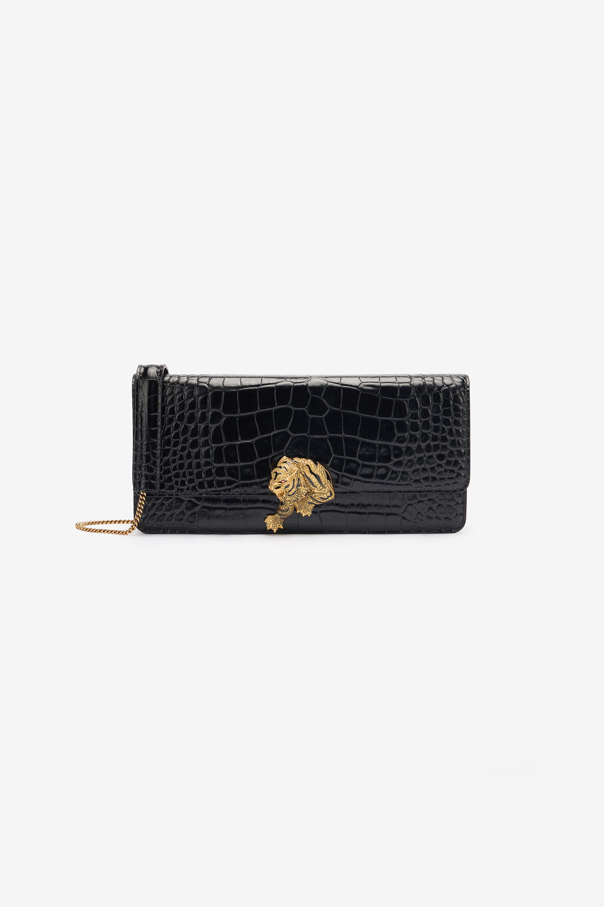 RC Bolso De Mano Pochette Largo Roar Estampado Cocodrilo Negro TKB012-PZ975