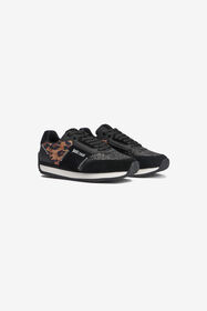 JC Zapatillas negras con inserto de piel de jaguar y glitter BLACK VFS088-VF616