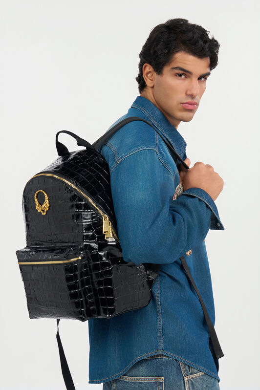 RC Roar Schwarzer Leder-Rucksack BLACK WRB001-PZ975