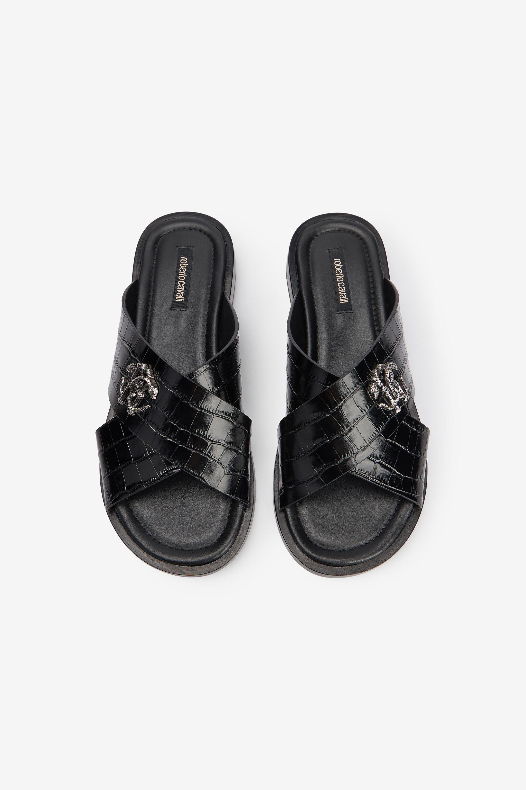 RC Black Crocodile-Effect Leather sandals BLACK VMS001-PZ037