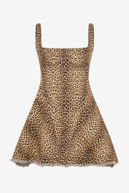 RC Flared Dress with Bbay Jaguar Print and Frayed Edges BROWN WQJ106-DAR31