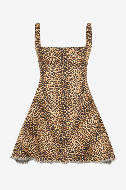 RC Ausgestelltes Kleid mit Bbay Jaguar-Print und ausgefransten Abschlüssen BROWN WQJ106-DAR31