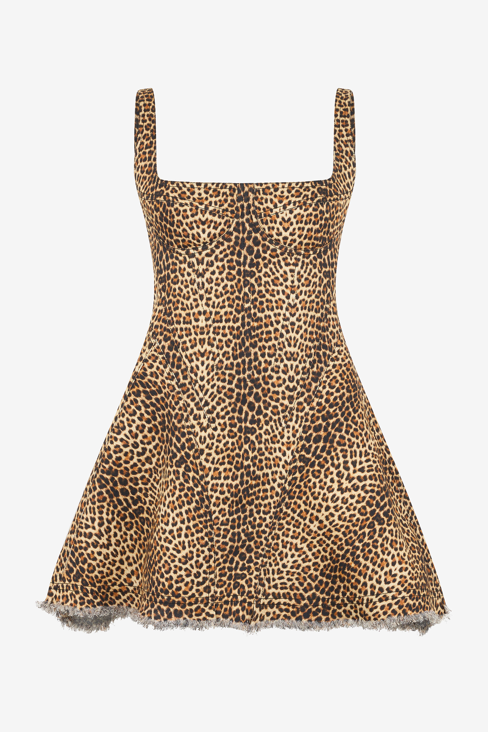 RC Ausgestelltes Kleid mit Bbay Jaguar-Print und ausgefransten Abschlüssen BROWN WQJ106-DAR31