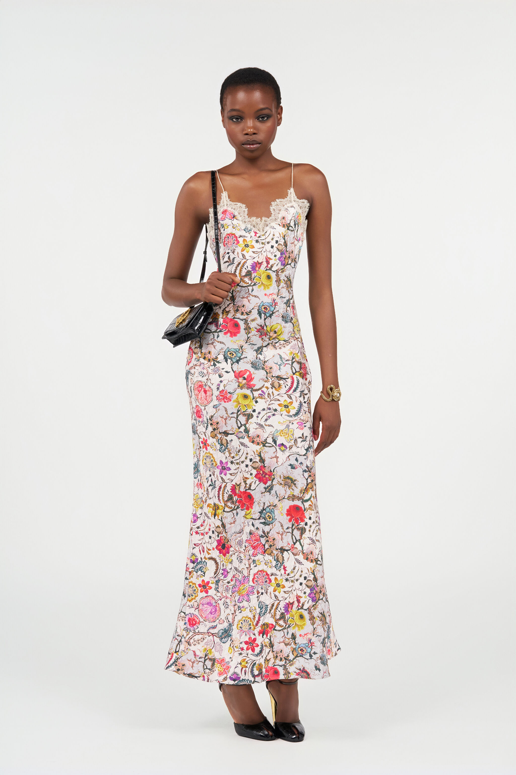 RC Langes Seidenkleid mit Florentine Flowers-Print BEIGE WQT110-RYR29