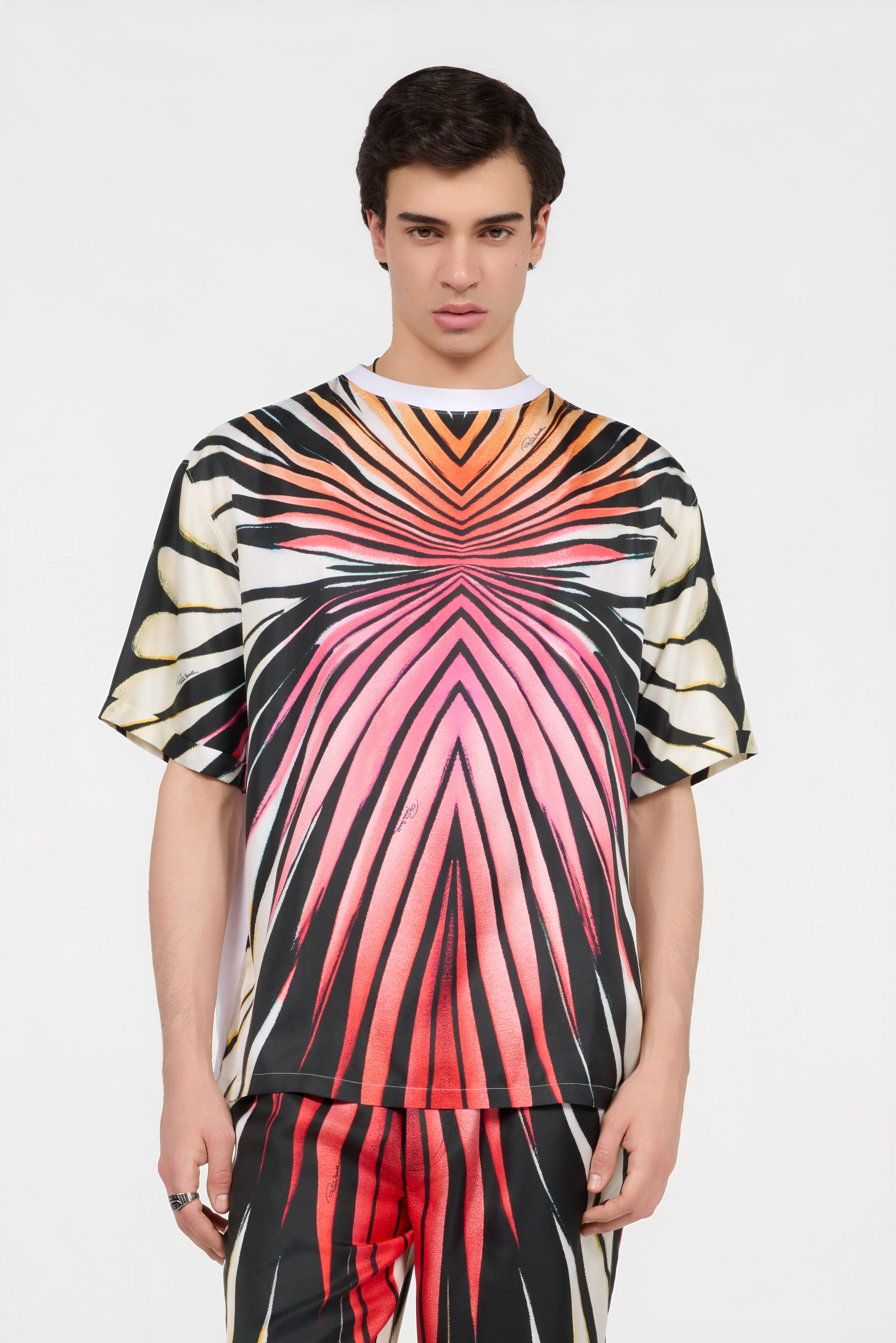 RC Ray Of Paradise Print Silk T-Shirt CORAL PINK XRT62B-4QM33