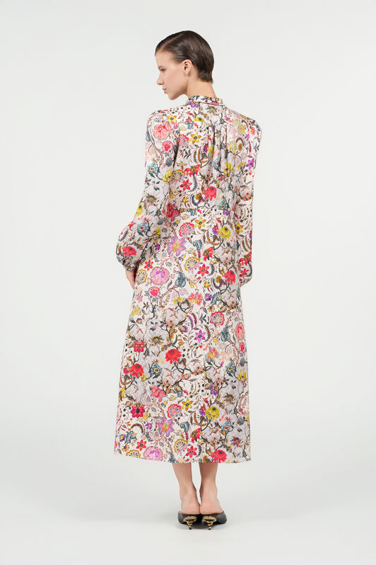 RC Langes Seidenkleid mit Florentine Flowers-Print BEIGE WQT112-RYR29