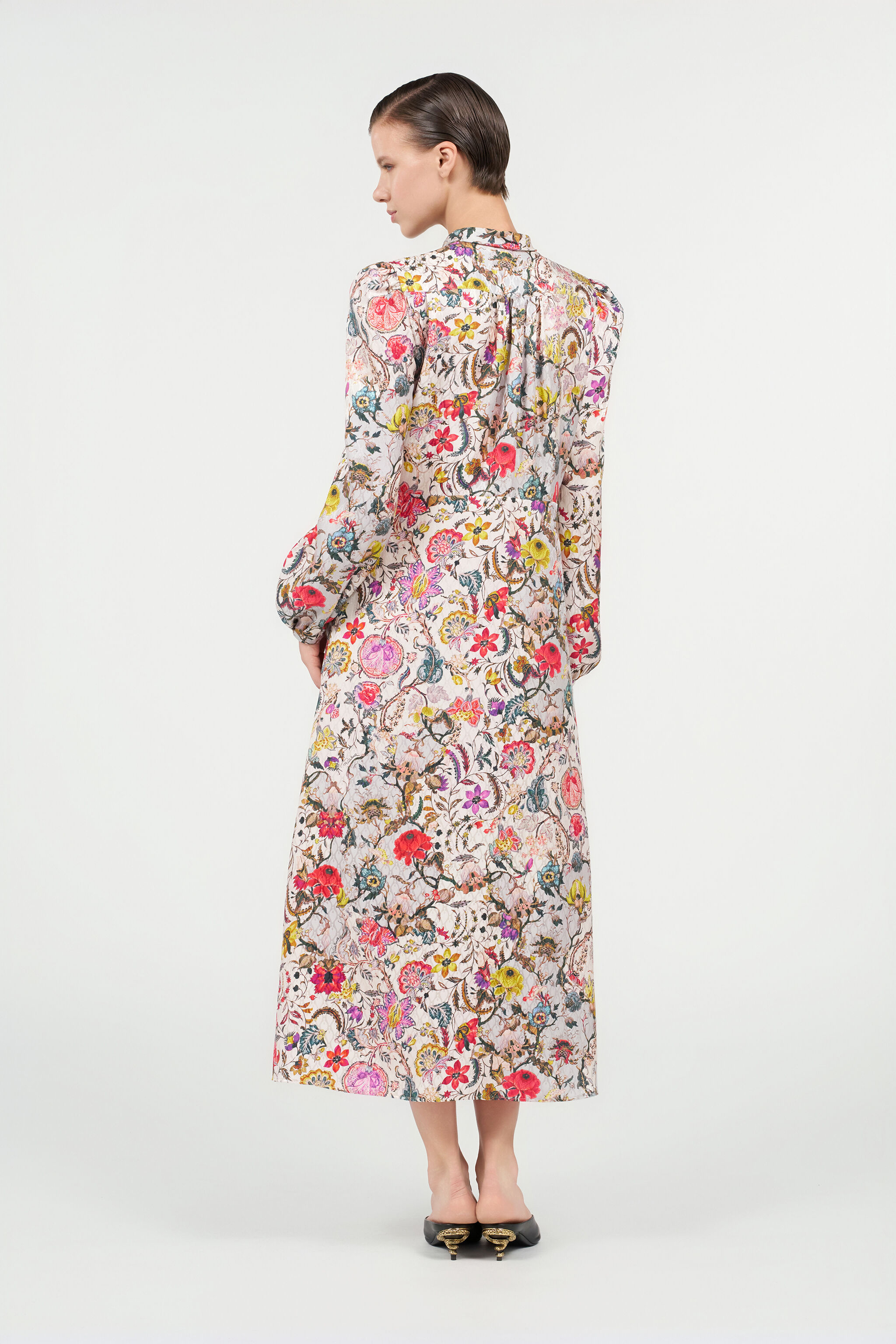 RC Langes Seidenkleid mit Florentine Flowers-Print BEIGE WQT112-RYR29